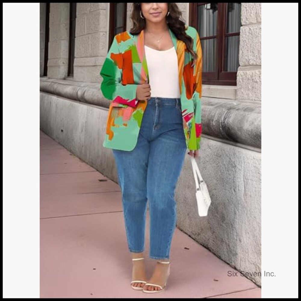 Polyester Blazer Jacket Open Front Long Sleeve Bu… - image 4